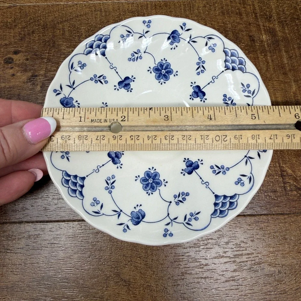 Vintage Blue White Myott Finlandia & Churchill Saucers Set 3 England